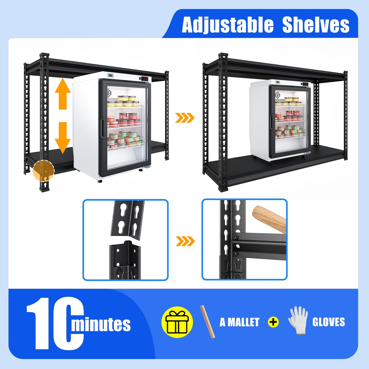 SDXYSTCE 48" W Garage Shelving Heavy Duty, 1000LBS Loads Adjustable Garage Storage Shelves, 2-Tier Metal Shelving Units and Storage Racks, Industrial Utility Shelf,48" Wx18 Dx39 H, Black