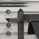 Outsunny 10' x 13' Retractable Pergola Canopy, Wood Grain Aluminum Pergola, Outdoor Sun Shade Shelter for Grill, Garden, Patio, Backyard, Deck, Gray Outsunny