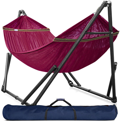 Tranquillo Double Hammock with Stand Included for 2 Persons/Foldable Hammock Stand 600 lbs Capacity Portable Case - Inhouse, Outdoor, Camping, Red Tranquillo