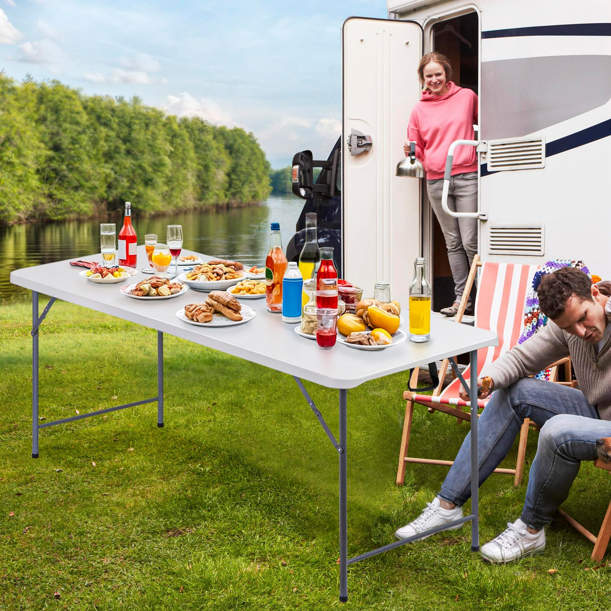 ZENY Plastic Folding Table 6 Foot, Portable Picnic Table with Carrying Handle, Indoor Outdoor Camping Table for Party, Dining, Banquet, Wedding, BBQ, White ZENY