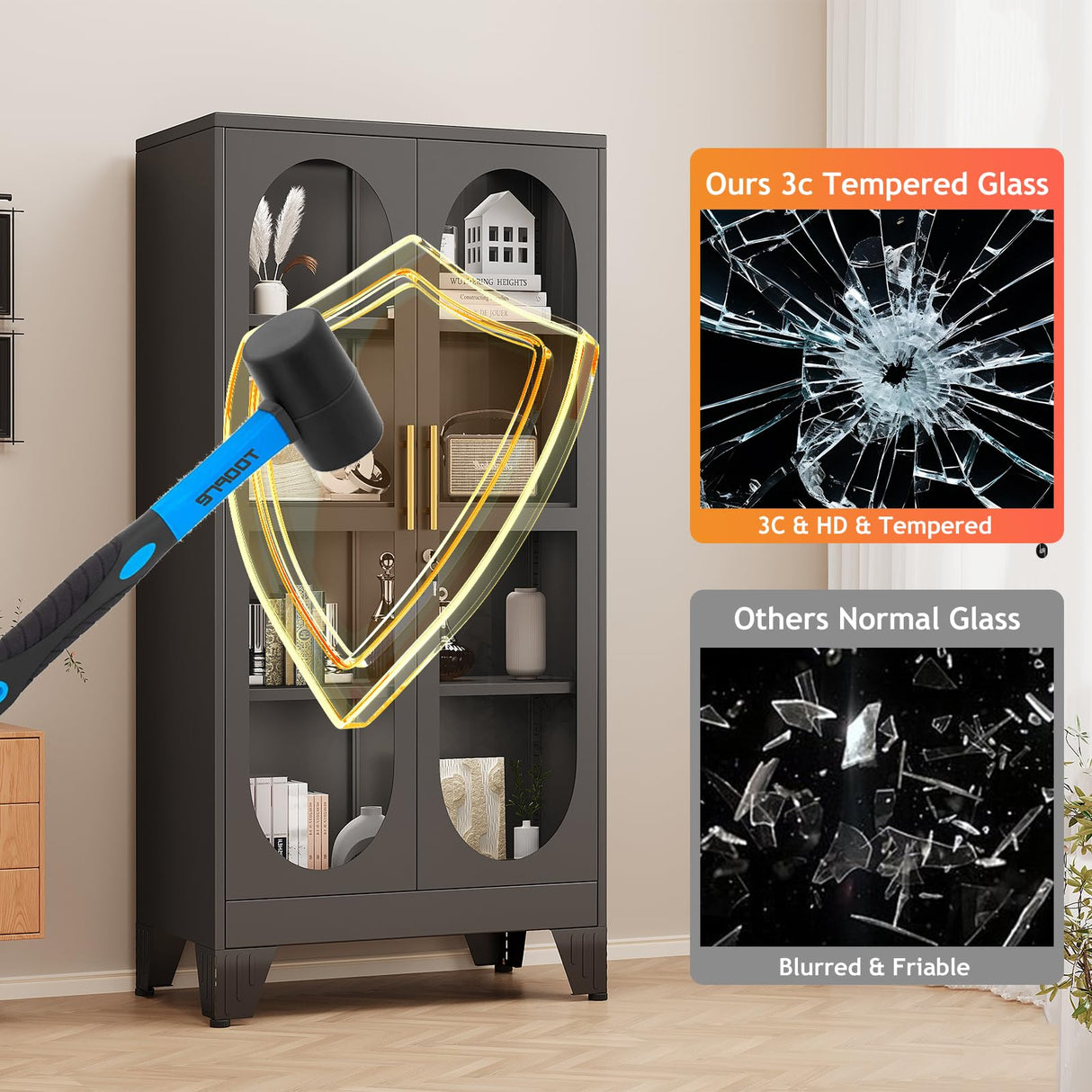 baoliwo 61" H Locking Display Cabinet with Glass Door, Tall Storage Cabinet with 3 Adjustable Shelves, Metal Curio Cabinet Multi-Purpose Display Case for Collectibles Living Room baoliwo