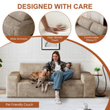 63" Corduroy Loveseat Sofa, 2-Seater Cloud Couch, Boneless Couch in a Box, Comfy Deep Seat Sofa with Memory Foam, Pillows and Wide Armrests, Modern Small Couches for Small Spaces, No Assembly (Camel) IZLKQC