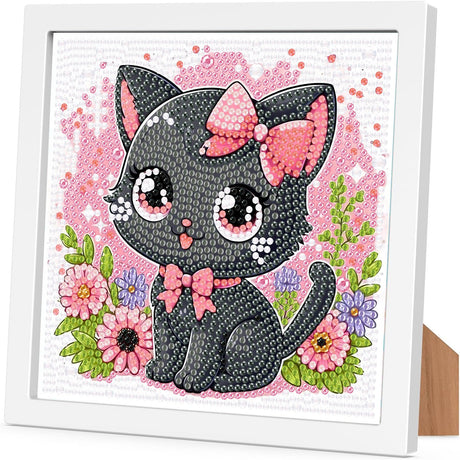 Cat Diamond Art Kits for Kids with Frame-Cat Diamond Art for Kids Ages 4-8-12 with Frame,Animals Diamond Painting Kits for Kid for Gift Home Wall Decoration(7x7inch) Arttoplus