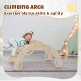 COSYLAND Kids Climber Arch Rocker with Cushion,Wooden Indoor Pikler Climbing Toys for Toddler with 4 Handrails On Each Side,Paintless Indoor Playground Arch Climbing Ladder (Natural) COSYLAND