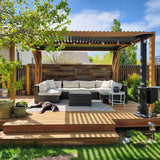 Domi Louvered Pergola 10×16 FT, Outdoor Wood Grain Aluminum Pergola with Adjustable Rainproof Roof and Drainage System, Metal Pergola Gazebo for Patio, Deck, Backyard domi outdoor living