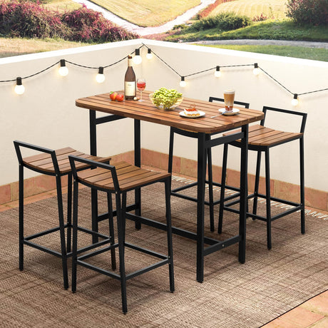 Tangkula 5-Piece Rustic Acacia Wood Outdoor Bar Set for Patio Dining and Relaxation Tangkula