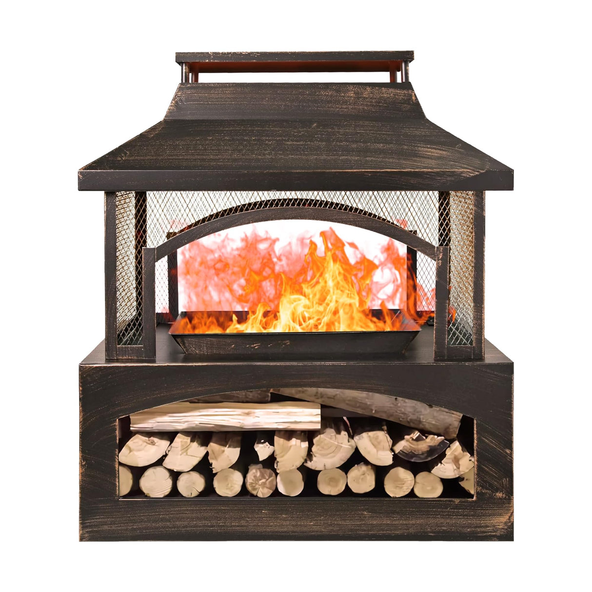 Red Mountain Valley 37in Outdoor Wood Burning Fireplace,2-in-1 Large Fire Pit with Log Grate and Poker for Outside,Outdoor Chimney Fireplace with Firewood Racks Storage for Patio, Garden and Backyard RED MOUNTAIN VALLLEY