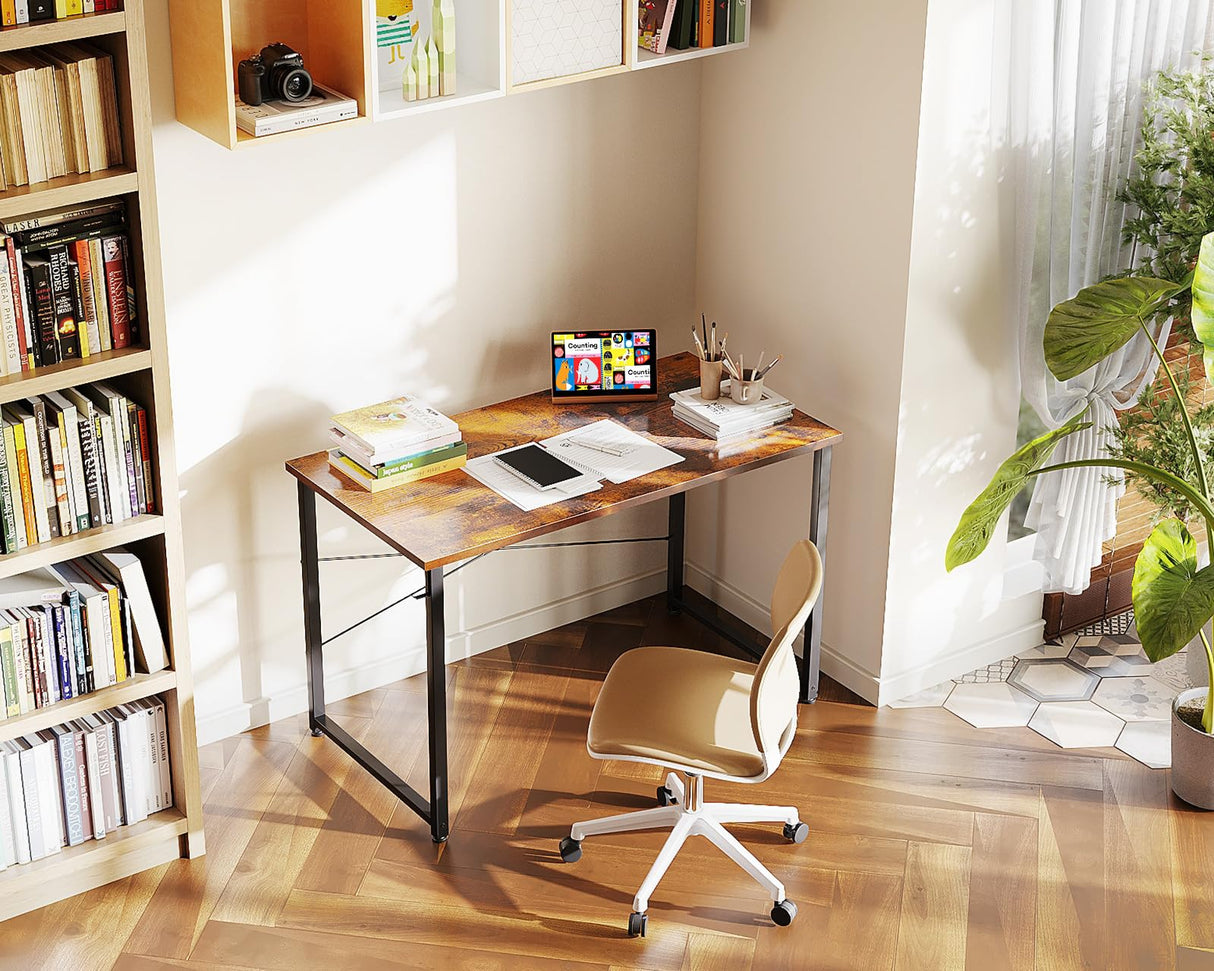 Casaottima 40 Inch Small Computer Desk for Home Office, Study Writing Table for Small Spaces, Simple Modern Desk with Headphone Hooks, Rustic Brown Casaottima