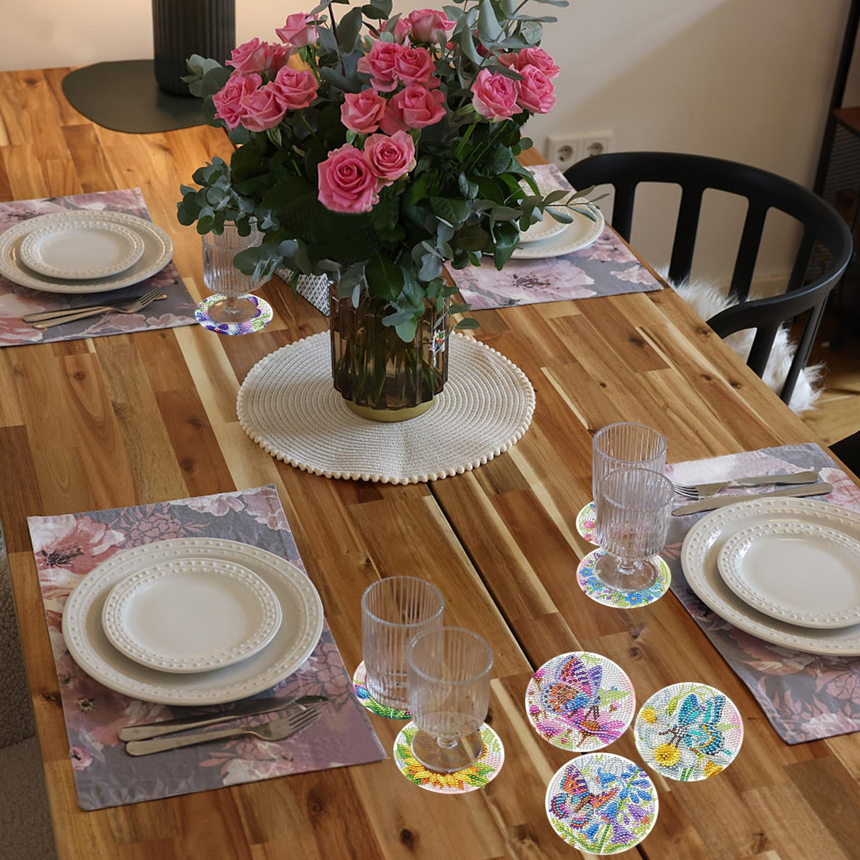 TDOOW Diamond Art Painting Coasters Kit, 8 Pcs Colorful Butterfly Diamond Art Coasters with Holder, DIY Diamond Painting for Adults Beginners TDOOW