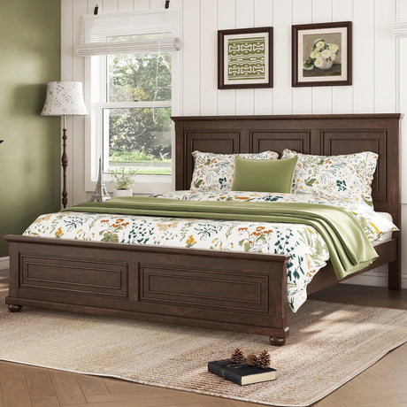 Mirightone Wood King Bed Frame with Tall Headboard and Footboard, Rustic King Panel Bed with Under Bed Storage, Farmhouse Style, Noise-Free, No Box Spring Needed, Antique Brown Mirightone