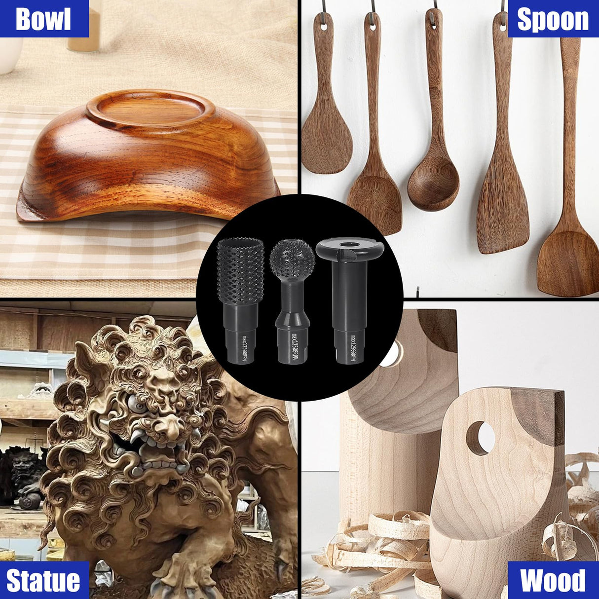 3 PCS Upgraded Wood Grinder Ball Gouge with 5/8-11 Thread for 4 1/2 and 5 Inch Angle Grinder Attachments, Power Carving Tools with Sphere Rotary Burr Carbide Steel Electric for Wood Hollowing Slotting Pomsare