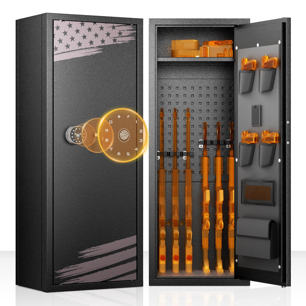 Pataku 10-14 Rifle Gun Safe for Home Rifle and Pistols, Gun Safes for Rifle and Shotguns with Flag Design, Long Gun Cabinet with with 3 Adjustable Shelves, Quick Access, Pockets Pataku