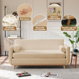 63" W Loveseat Sofa,Beige Boucle Couch with LED Lights and USB Ports Modern Fluffy Love Seat Couches 2 Seater Comfy All-Wood Washable Covers Sofa Furniture for Bedroom Living Room Small Space Office FiveWillowise