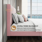 SHA CERLIN King Bed Frame/Velvet Upholstered Platform Bed Frame with Headboard/Strong Wood Slats Support/Mattress Foundation/No Box Spring Needed - Pink SHA CERLIN