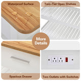 VECELO 40" Width Kitchen Island Cart on Wheels, 3 Tiers Kitchen Cart with Power Strip & Drawer, 2 Spacious Storage Shelf, Easy to Clean, White VECELO