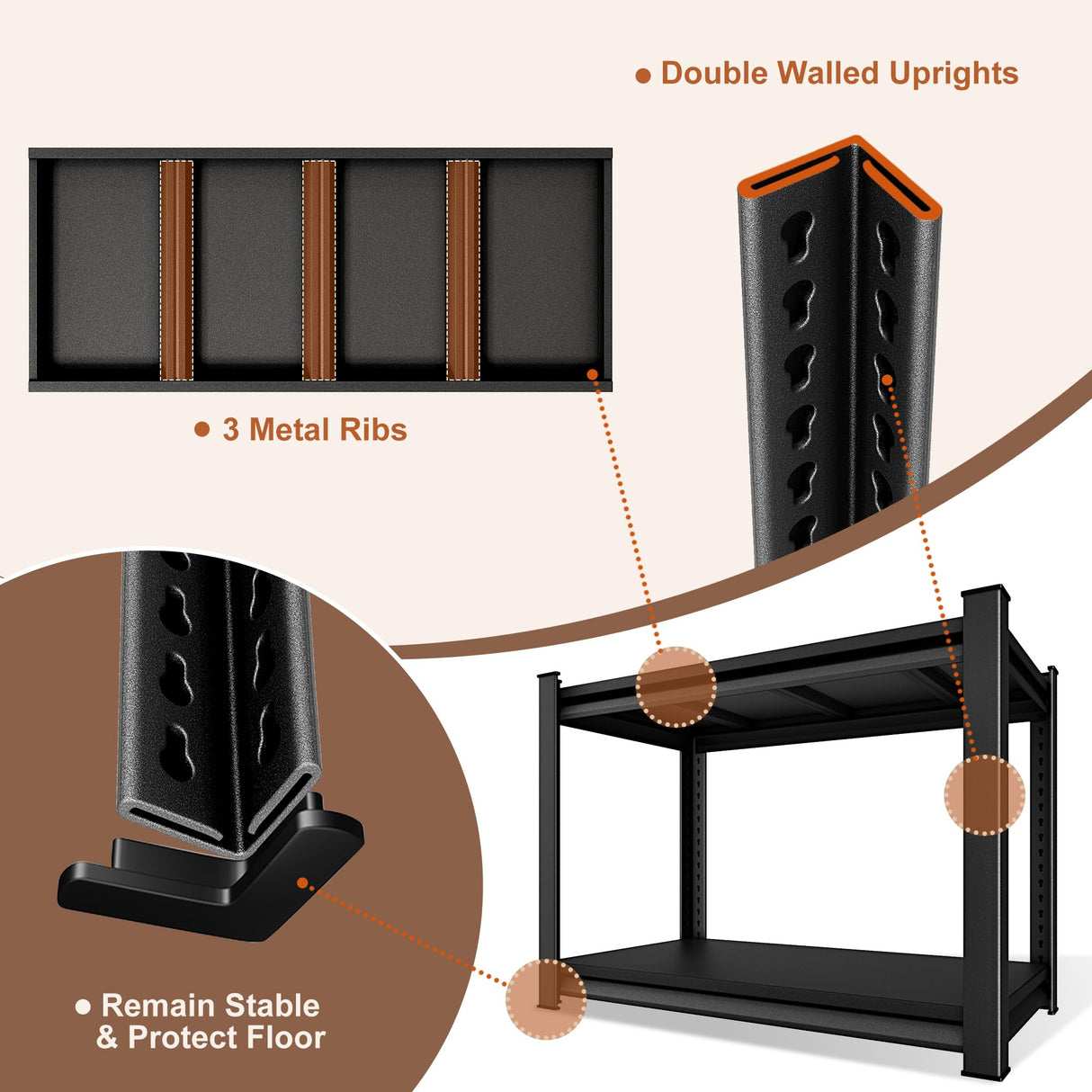 Rufokisa 40" W 2-Tier Garage Shelving Heavy Duty, 1000LBS Loads Garage Storage Shelves, Metal Shelving Units and Storage Racks, Industrial Utility Shelf Heavy Duty,40" Wx16 Dx36 H, Black Rufokisa