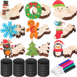 Blueweenly 84 Pcs DIY Wood Christmas Craft Magnets Set for Kids Christmas Day Craft Wooden Ornaments Unfinished Slices in 9 Styles Ornaments to Paint Crafts for Kids Blueweenly