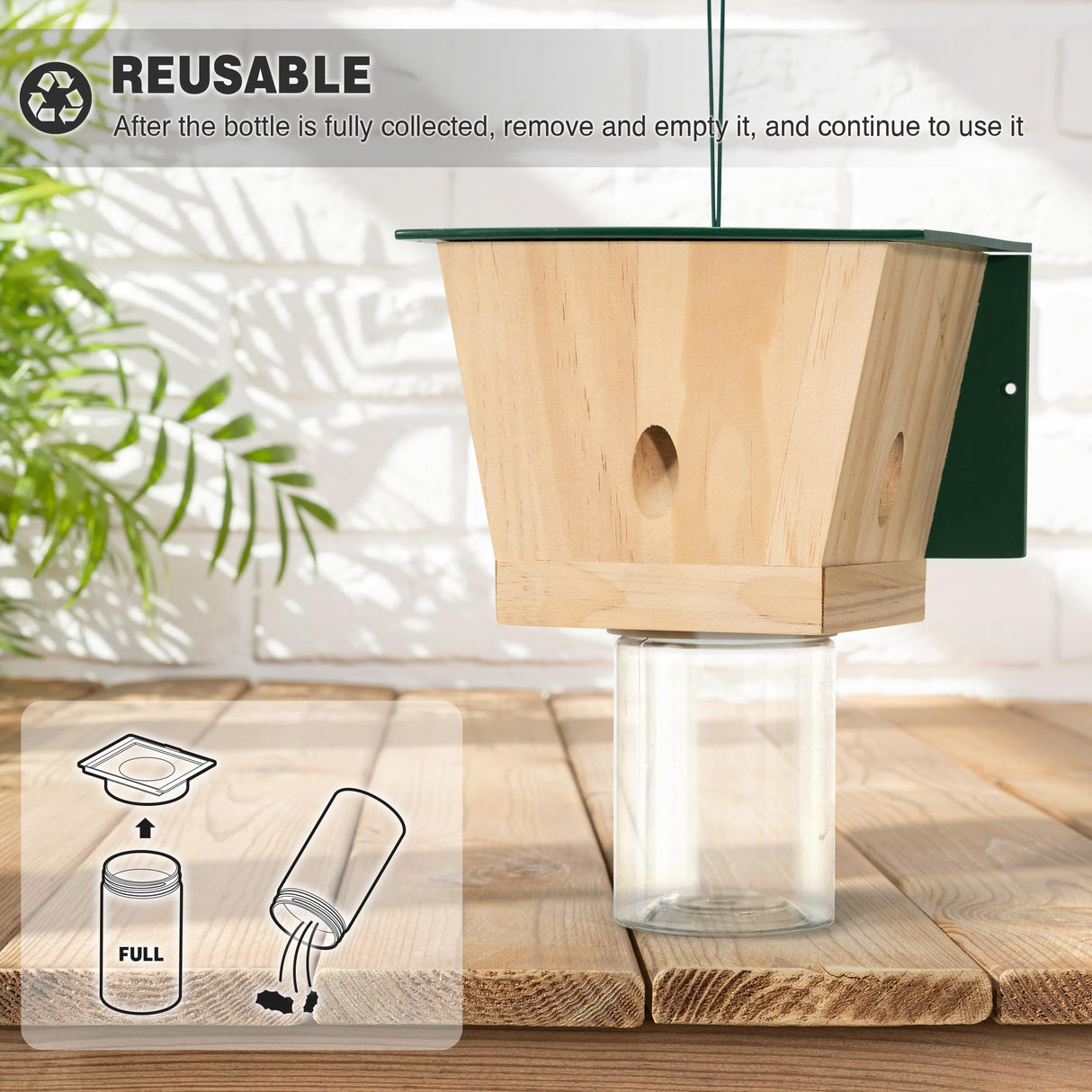 Carpenter Bee Trap for Outside - Green Pentroof Shed Style Nature Hanging Wood Carpenter Bee Traps Outdoor - Best Bee Trap - Insect Traps with Removable Vault (1 Pack) Best Bee Trap