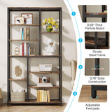 Tribesigns 79-Inch Tall Staggered Bookshelf, Industrial Bookcase with 8 Open Shelves, Wood and Metal Etagere Display Shelf for Living Room, Home and Office Tribesigns