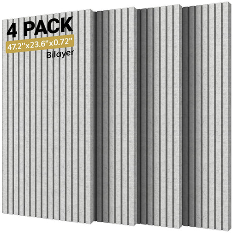 TONOR 4-Pack Bilayer Acoustic Panels Large Self-adhesive, 47.2” * 23.6” * 0.72” Adhesive Wall Panel, Large Soundproof Tiles for Echo Absorbtion, Acoustical Barrier of Polyester Fiber, Grey TONOR