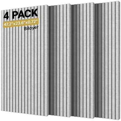 TONOR 4-Pack Bilayer Acoustic Panels Large Self-adhesive, 47.2” * 23.6” * 0.72” Adhesive Wall Panel, Large Soundproof Tiles for Echo Absorbtion, Acoustical Barrier of Polyester Fiber, Grey