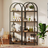 Kogven Bookshelf Arched Bookcase, Industrial Curved Metal Book Shelves, 72" Tall Freestanding Open Storage Shelf Display Rack for Living Room Home Office, Rustic Brown, 4-Tier Kogven