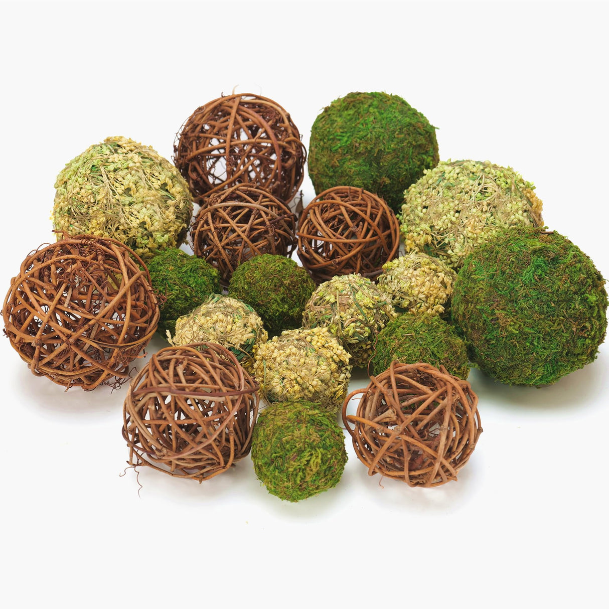 BYHER Decorative Balls for Centerpiece Bowls, 18pcs Fake Moss Balls + Wicker Rattan Balls Set Vase Bowl Filler for Home Garden Wedding Party Decor (Fresh Green + Rustic Brown) BYHER