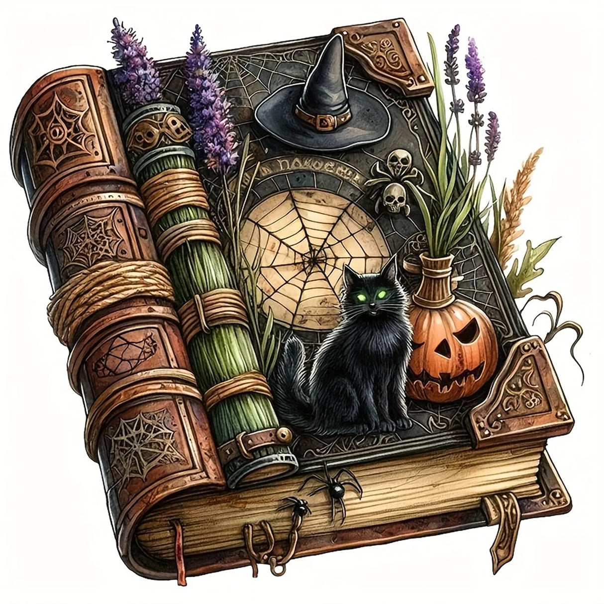 Witch’s Spell Book Diamond Art Kits for Adults-Mystical Halloween 5D Diamond Painting Kits for Beginners Pumpkin,DIY Full Round Drill Gem Art Paint by Diamonds Black Cat,Home Wall Decor 13.7X13.7inch SJDIYSTORE