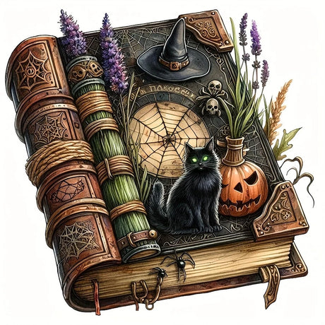 Witch’s Spell Book Diamond Art Kits for Adults-Mystical Halloween 5D Diamond Painting Kits for Beginners Pumpkin,DIY Full Round Drill Gem Art Paint by Diamonds Black Cat,Home Wall Decor 13.7X13.7inch SJDIYSTORE