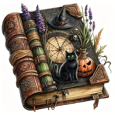 Witch’s Spell Book Diamond Art Kits for Adults-Mystical Halloween 5D Diamond Painting Kits for Beginners Pumpkin,DIY Full Round Drill Gem Art Paint by Diamonds Black Cat,Home Wall Decor 13.7X13.7inch