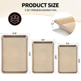 Vinino Baking Sheet Set of 3, Cookie Sheets For Baking with Square Texture Pattern, Thicker Carbon Steel Non-stick Baking Pan Half/Quarter/Jelly Roll Pans Tray for Oven Vinino