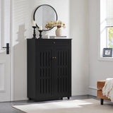 Yaheetech Storage Cabinet Floor Storage Organizer Wooden Cabinet with Drawer 2 Doors for Entryway Living Room Furniture Black Yaheetech