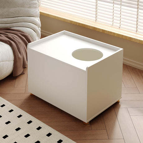 Amunrbrek Top Entry Litter Box Enclosure, Modern Flip Top Litter Box Furniture with Cat Scratch Mat, Side Table (White) amunrbrek