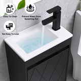 USBATHJOY 16" Bathroom Vanity Sink Combo for Small Space, Wall Mounted Bathroom Cabinet Set with White Resin Basin Sink Top Black Faucet Pop Up Drain Black USBATHJOY