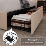 Feonase Upholstered Queen Bed Frame with 4 Storage Drawers, Charging Station and Tufted Wingback Storage Headboard, No Box Spring Needed, Easy Assembly, Beige Feonase