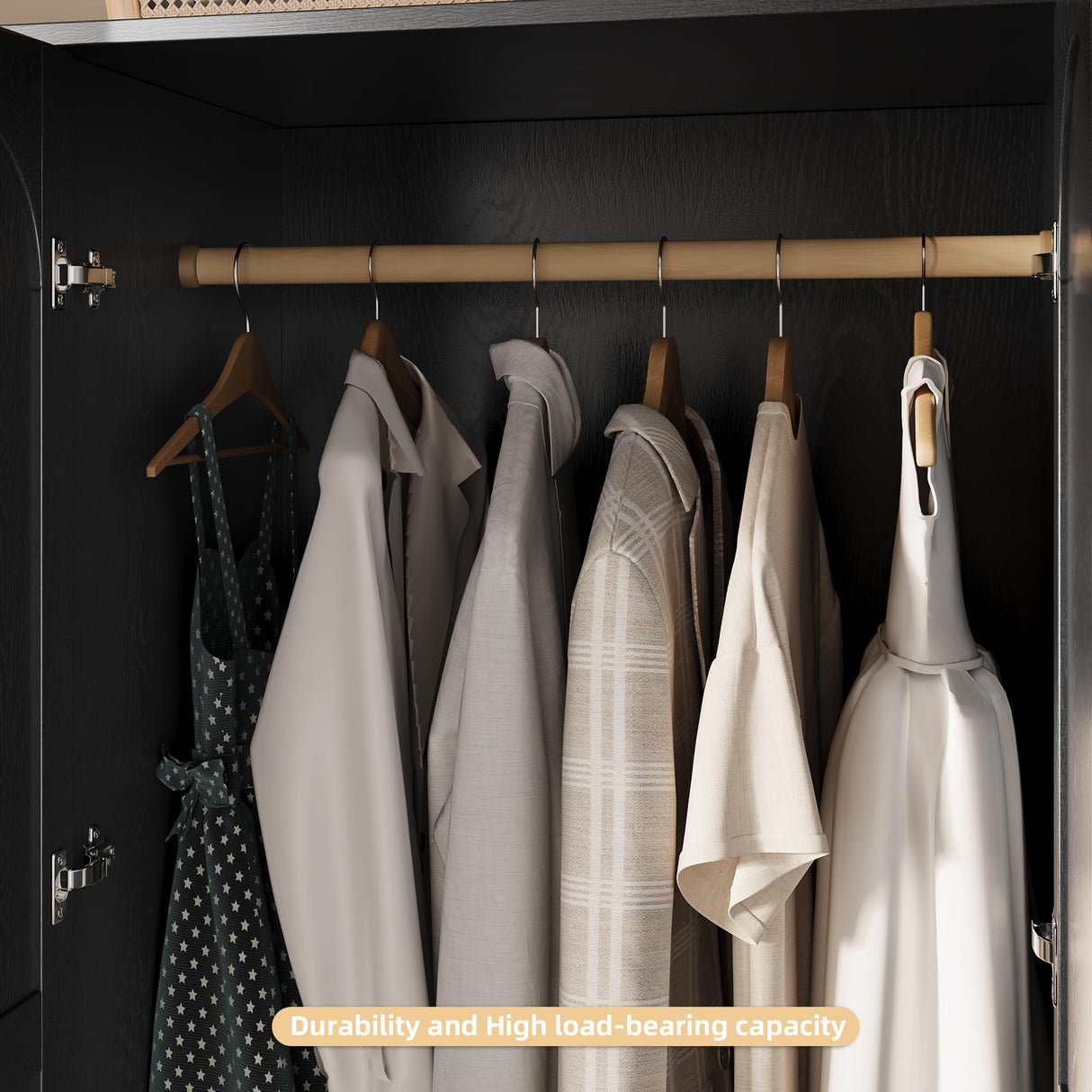 4 Doors Freestanding Armoire Wardrobe Closet, 72" Black Wardrobe Armoire Wooden Closet Large Capacity Storage with 3 Drawers & 3 Hanging Rod Shelves Clothes Organizer TOKSOM