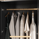 4 Doors Freestanding Armoire Wardrobe Closet, 72" Black Wardrobe Armoire Wooden Closet Large Capacity Storage with 3 Drawers & 3 Hanging Rod Shelves Clothes Organizer TOKSOM