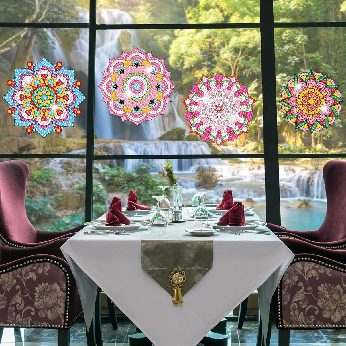 ACSAUMMY DIY Diamond Art Window Clings, 6pc Mandala Suncatchers Reusable Stained Glass Decals 5D Diamond Art Painting Static Window Stickers, Gem Craft Kit for Adults Kids Home/Indoor Decor, Gift ACSAUMMY