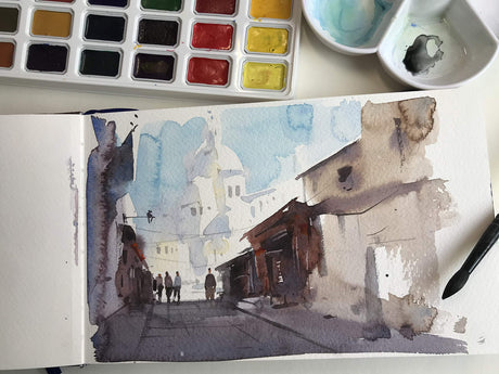 tumuarta Watercolor Journal, 3.5x5.5”, 140 LB, 300 GSM, Cotton Paper, Cold Press, 24 Sheets, 48 Pages, Watercolor Sketchbooks for Use As Travel Notebook Mixed Media Pad On The Go tumuarta