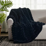 Cozy Bliss Faux Fur Throw Blanket for Couch, Cozy Warm Plush Striped Blanket for Sofa Bedroom Living Room, 50 * 60 Inches Black Cozy Bliss