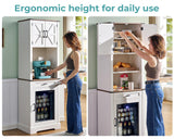 LUXOAK Bar Cabinet with Fridge (Included), 69" Farmhouse Wine Cabinet with Storage Drawers & Adjustable Shelves, Coffee Bar Cabinet for Home bar, Dining Room, Living Room LUXOAK