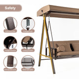 PURPLE LEAF Outdoor Patio Porch Swing Adjustable Backrest, 3-seat Swing Chair with Weather Resistant Steel Frame for Backyard Front Porch Lawn, Cushion and Pillows Included, Beige PURPLE LEAF