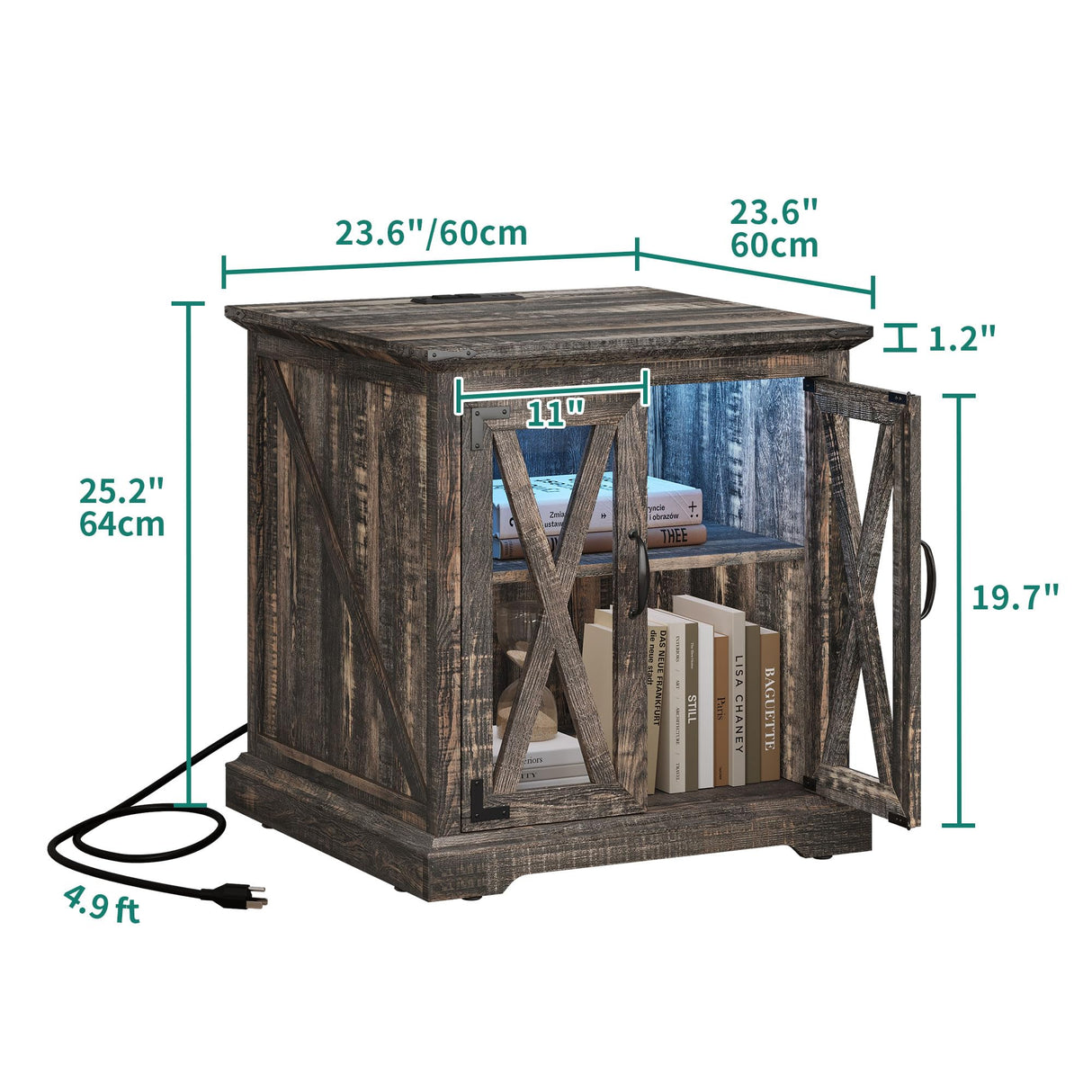 YITAHOME Farmhouse End Table with Charging Station, Sofa Side Coffee Table with LED Lights, Bedside Table, Nightstand Storage for Living Room, Bedroom, Office, Dark Rustic Oak YITAHOME