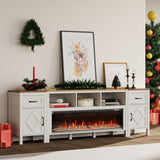 BVIUNTWO 88 Inch Fireplace TV Stand for TVs Up to 95 Inch,Farmhouse Entertainment Center with 50" Electric Fireplace,White TV Console with Storage Cabinets and Drawers for Living Room BVIUNTWO