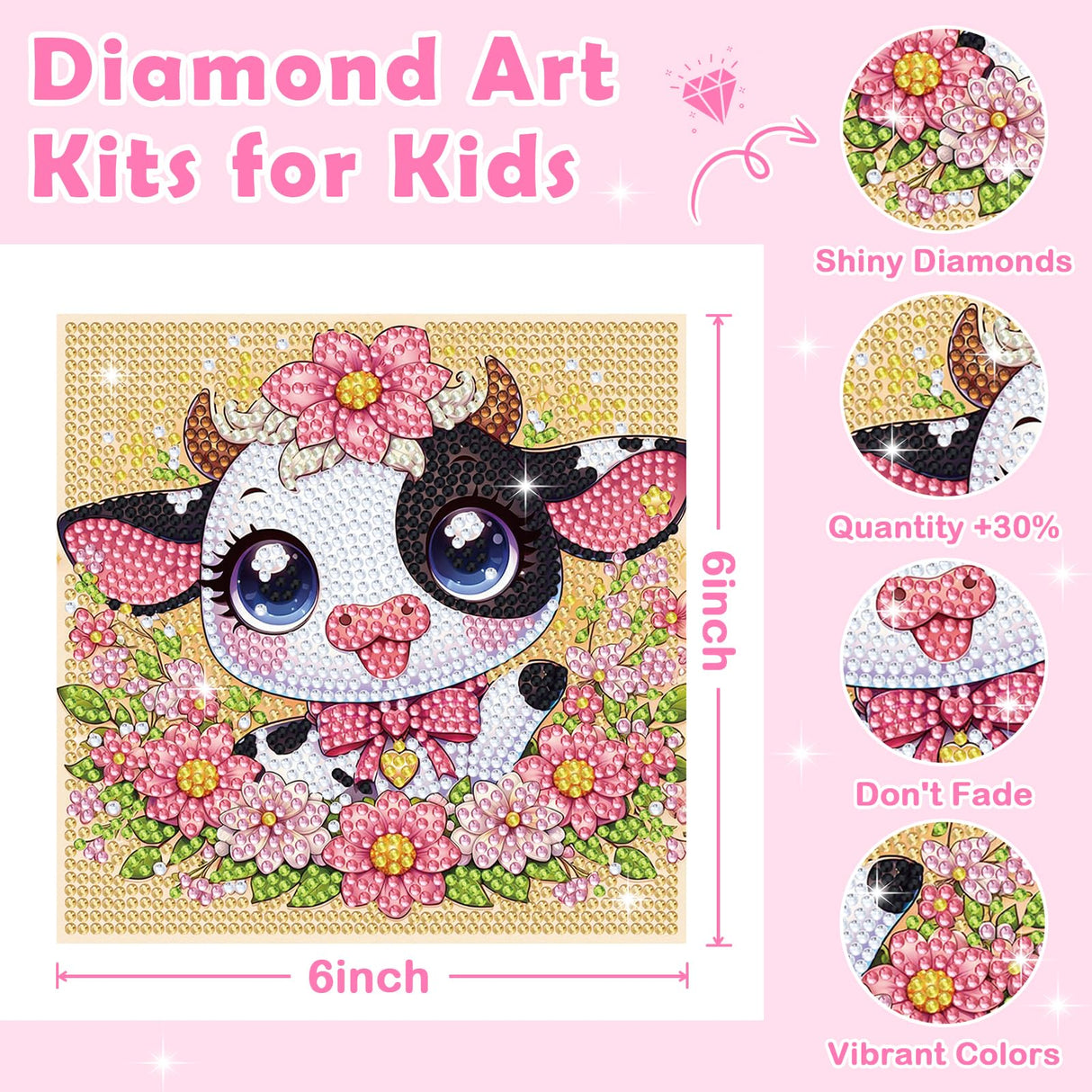 NANZHOO Diamond Art Kits for Kids, 6 Pack 5D Cartoon Diamond Painting Kits for Adults Beginner, Cute Animals DIY Big Gem Art Arts and Crafts for Kid Mosaic Kits for Gift Home Wall Decoration 6X6 inch NANZHOO