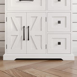 IRONCK Farmhouse Storage Cabinet, Bathroom Floor Cabinet with 4 Drawers & Shelves, 31.5" Wide Kitchen Pantry Cabinet, Adjustable Shelf, Barn Doors, Bathroom, Kitchen,White/Walnut IRONCK