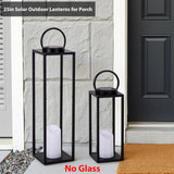 ALL FORTUNE Large Solar Outdoor Lanterns, 25" 16" Tall Farmhouse Black Metal Waterproof Decorative Lanterns with Solar Candles for Front Porch, Patio, Christmas, Fall Decor- Set of 2 ALL FORTUNE
