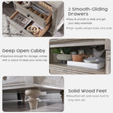 T4TREAM 24'' Farmhouse End Table w/4 Solid Wood Feet, Large 2 Drawers Wide Sofa Side Table with Charging Station, Tall Rustic Wood Square Nightstand for Living Room, Bedroom, Office, Light Rustic Oak T4TREAM