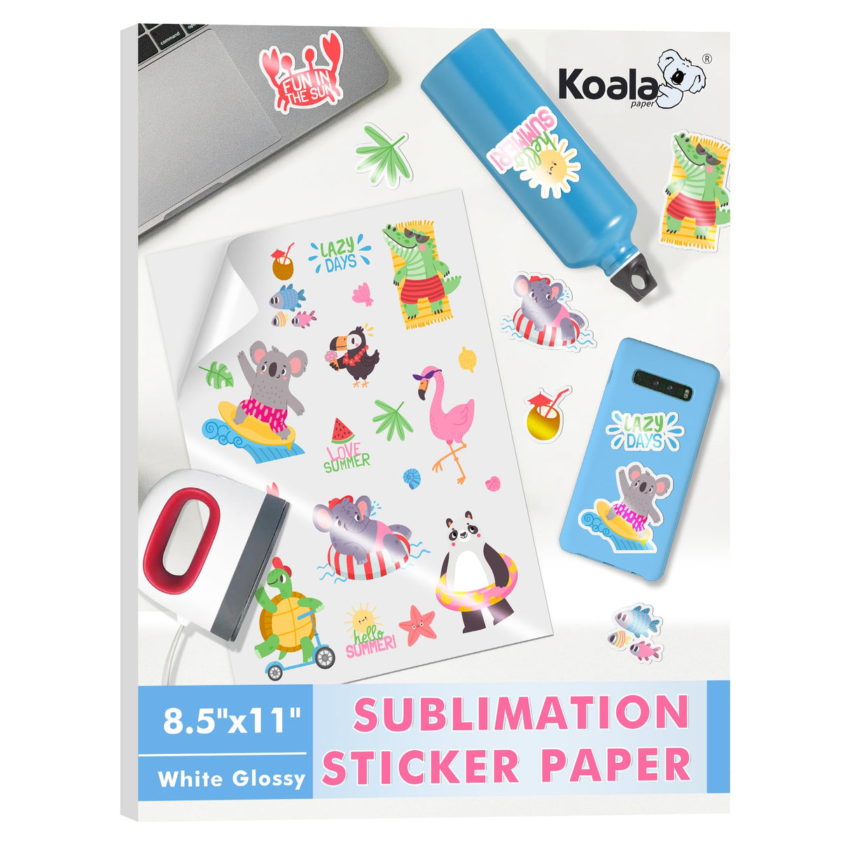 KOALA Sublimation Sticker Paper Glossy White Waterproof Vinyl 8.5x11 inch 25 Sheets, Quick Dry Vivid Colors Holds Ink well KOALA PAPER