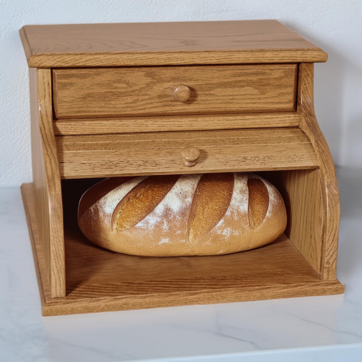 DutchCrafters Amish USA Made Solid Wood Countertop Bread Box with Drawer, Bread Holder for Kitchen Counter, Large Bread Box for Kitchen Countertop (Oak - Medium Walnut) DutchCrafters